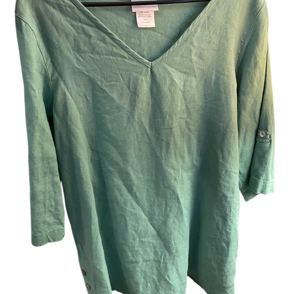 Soft Surroundings size Large women’s linen v neck tunic top green